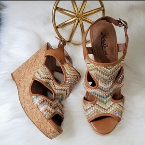 Sold! Lucky Brand Woven chevron and cork wedge sandals